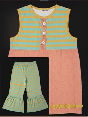 Matilda Jane Peach, Yellow & Aqua Striped Girls Matching Set